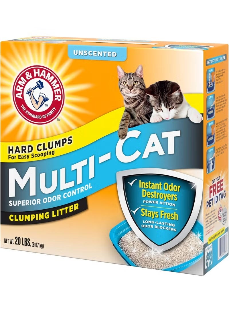 Arm & Hammer Multi - Cat, Unscented Clumping Cat Litter, Superior Odor Control, Hard Clumps For Easy Scooping, Instant Odor Destroyers & Stays Fresh, 9.07kg - Image 2