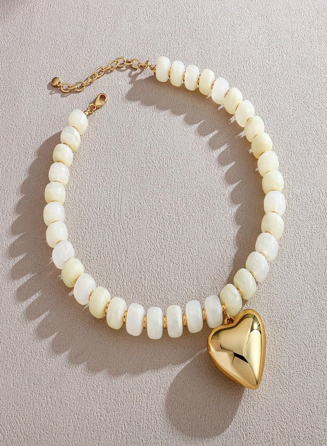 WOWORAMA Chunky Heart Necklaces for Women Colorful Resin Beaded Choker Necklace Gold Puffy Heart Statement Necklace Trendy Acrylic Choker Jewelry, Adjustable Size, Acrylic, No Gemstone - Image 3