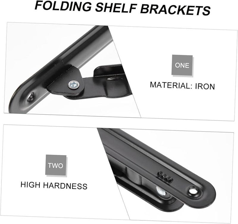 Tehaux 2Pcs Heavy Duty Folding Shelf Brackets Black Space Saving Storage Indoor Outdoor - Image 4