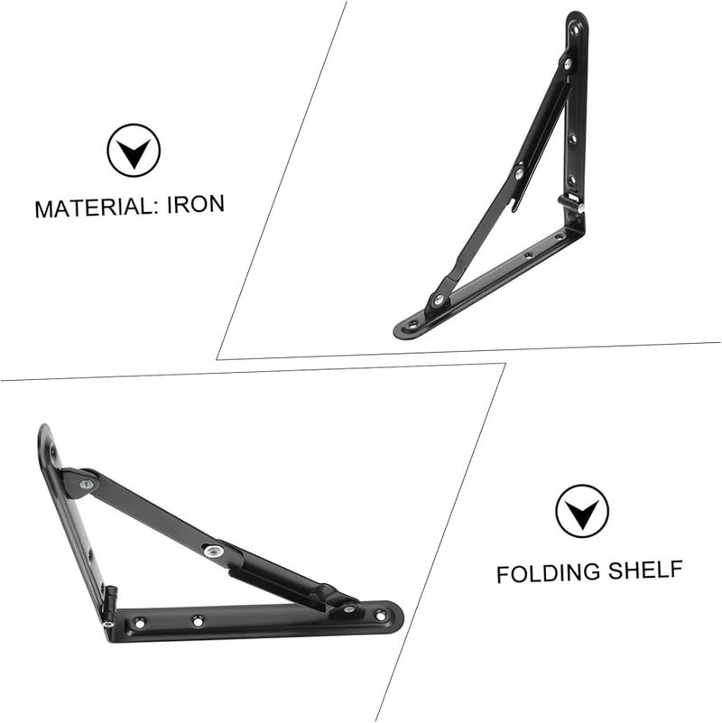 Tehaux 2Pcs Heavy Duty Folding Shelf Brackets Black Space Saving Storage Indoor Outdoor - Image 3