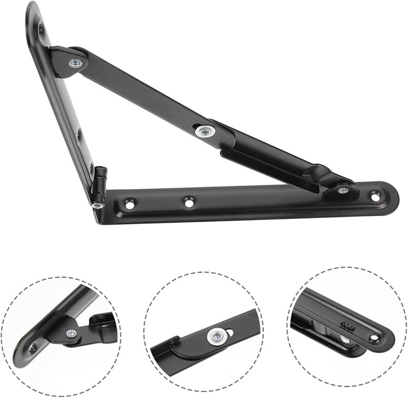 Tehaux 2Pcs Heavy Duty Folding Shelf Brackets Black Space Saving Storage Indoor Outdoor - Image 5