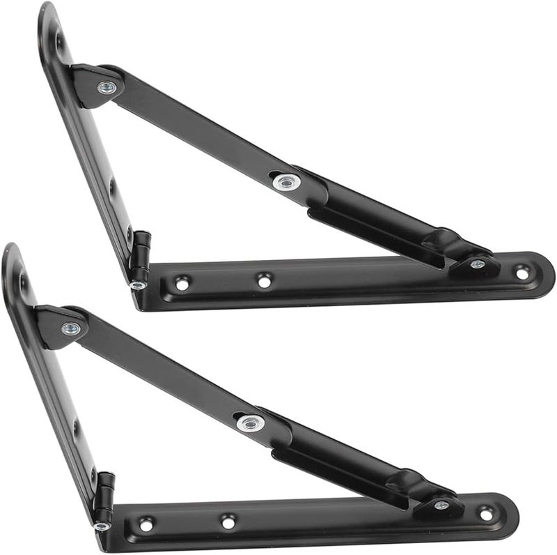 Tehaux 2Pcs Heavy Duty Folding Shelf Brackets Black Space Saving Storage Indoor Outdoor - Image 2