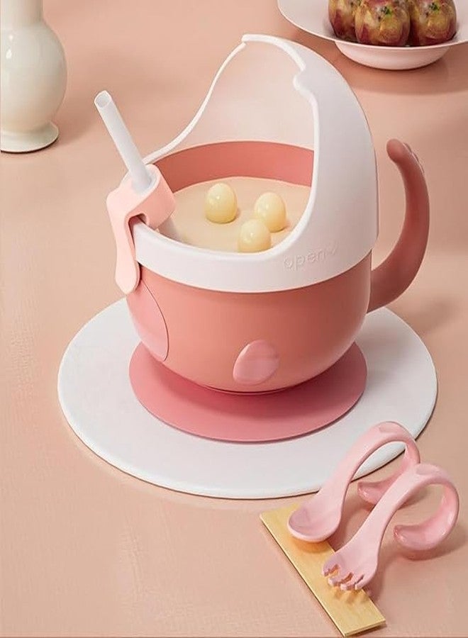 SHOPECOM Baby Feeding Food Bowl Suction Non-Spill Bowl, Children's Tableware Set, Food Grade Silicone Cup Bowl with 2pc Spoon, Straw Stay Put Silicone Suction Bowl, Gift for Toddler Children - Image 1