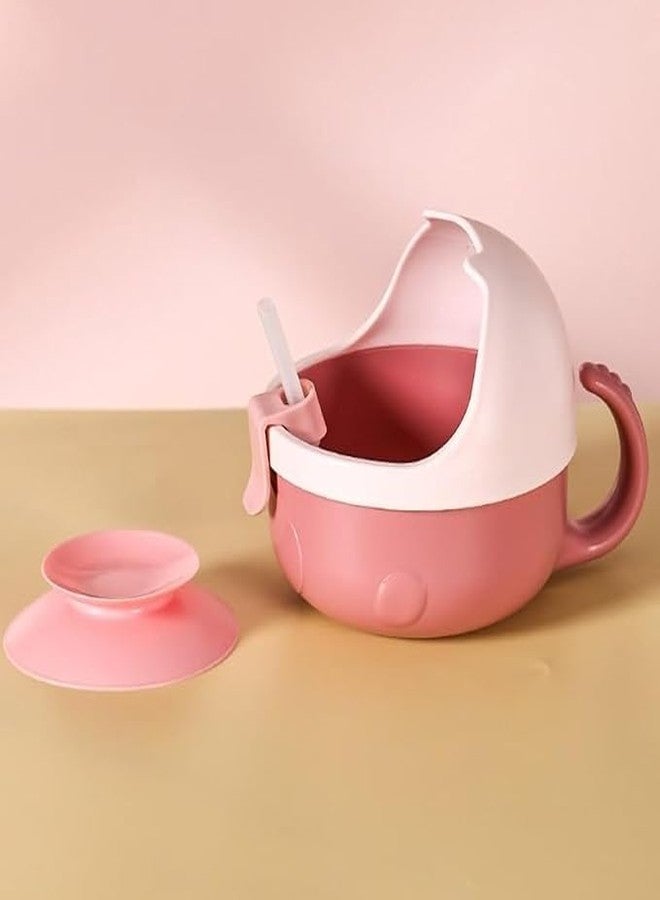 SHOPECOM Baby Feeding Food Bowl Suction Non-Spill Bowl, Children's Tableware Set, Food Grade Silicone Cup Bowl with 2pc Spoon, Straw Stay Put Silicone Suction Bowl, Gift for Toddler Children - Image 3