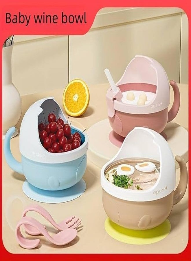 SHOPECOM Baby Feeding Food Bowl Suction Non-Spill Bowl, Children's Tableware Set, Food Grade Silicone Cup Bowl with 2pc Spoon, Straw Stay Put Silicone Suction Bowl, Gift for Toddler Children - Image 5