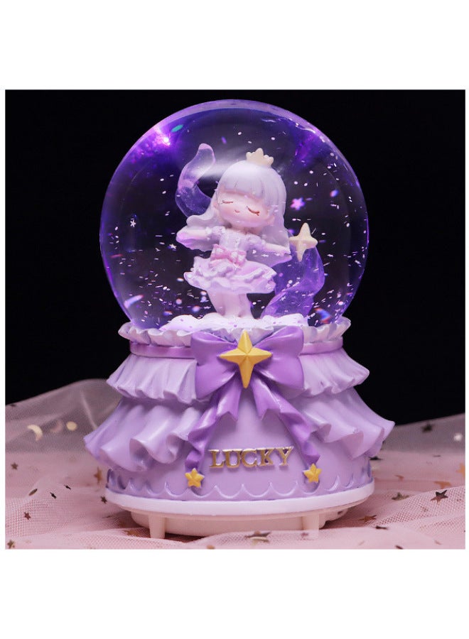 Frozen Elsa Princess Crystal Ball Ornament Music Box Music Box Children's Elsa Birthday Gift Little Girl-Color:Purple Mocha Girl Automatic Snow Music + Lighting - Image 1