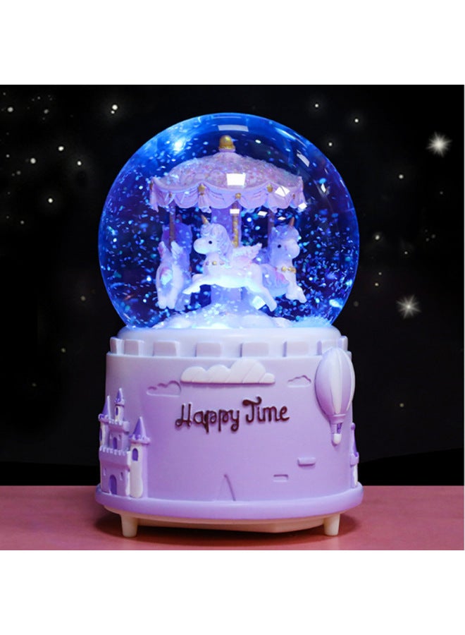 Frozen Elsa Princess Crystal Ball Ornament Music Box Music Box Children's Elsa Birthday Gift Little Girl-Color:Purple Mocha Girl Automatic Snow Music + Lighting - Image 3