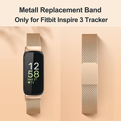 Vanjua for Fitbit Inspire 3 Bands Women Men, Stainless Steel Metal Mesh Loop Adjustable Magnetic Wristband Replacement Straps Compatible with Fitbit Inspire 3 Fitness Tracker (Rose Gold) - Image 2