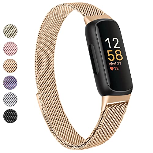 Vanjua for Fitbit Inspire 3 Bands Women Men, Stainless Steel Metal Mesh Loop Adjustable Magnetic Wristband Replacement Straps Compatible with Fitbit Inspire 3 Fitness Tracker (Rose Gold) - Image 1