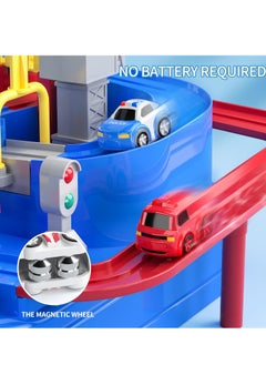 Hanayo Wheels Track Set with 4 Toy Car Set Multi-Lane Preschool Educational City Rescue Cartoon Car Race Track Big Adventure Puzzle Rail Car Coasting Magnetic Slot Toys For Kids  - Image 5
