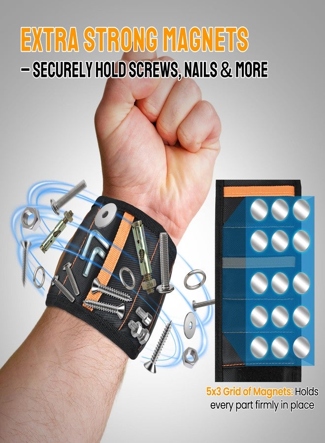 HiRui Magnetic Wristband for Tools - Ultra-Strong 15 Neodymium Magnets Hold Screws, Nails & Bits, Dual Pockets - Hands‑Free for DIY, Home Repairs, Auto - Gift‑Ready for Dad, Husband, Grandpa (Black) - Image 4