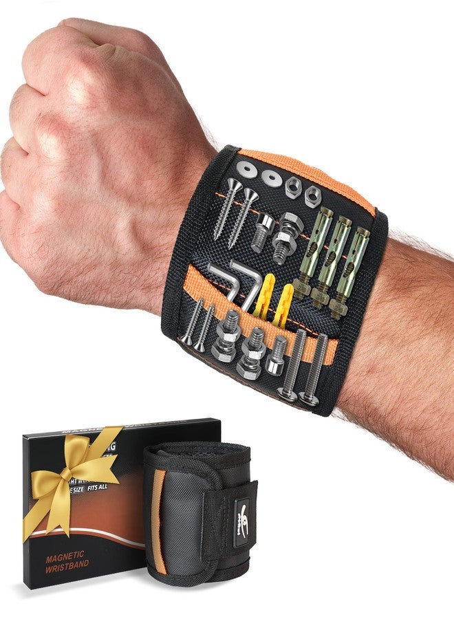 HiRui Magnetic Wristband for Tools - Ultra-Strong 15 Neodymium Magnets Hold Screws, Nails & Bits, Dual Pockets - Hands‑Free for DIY, Home Repairs, Auto - Gift‑Ready for Dad, Husband, Grandpa (Black) - Image 1