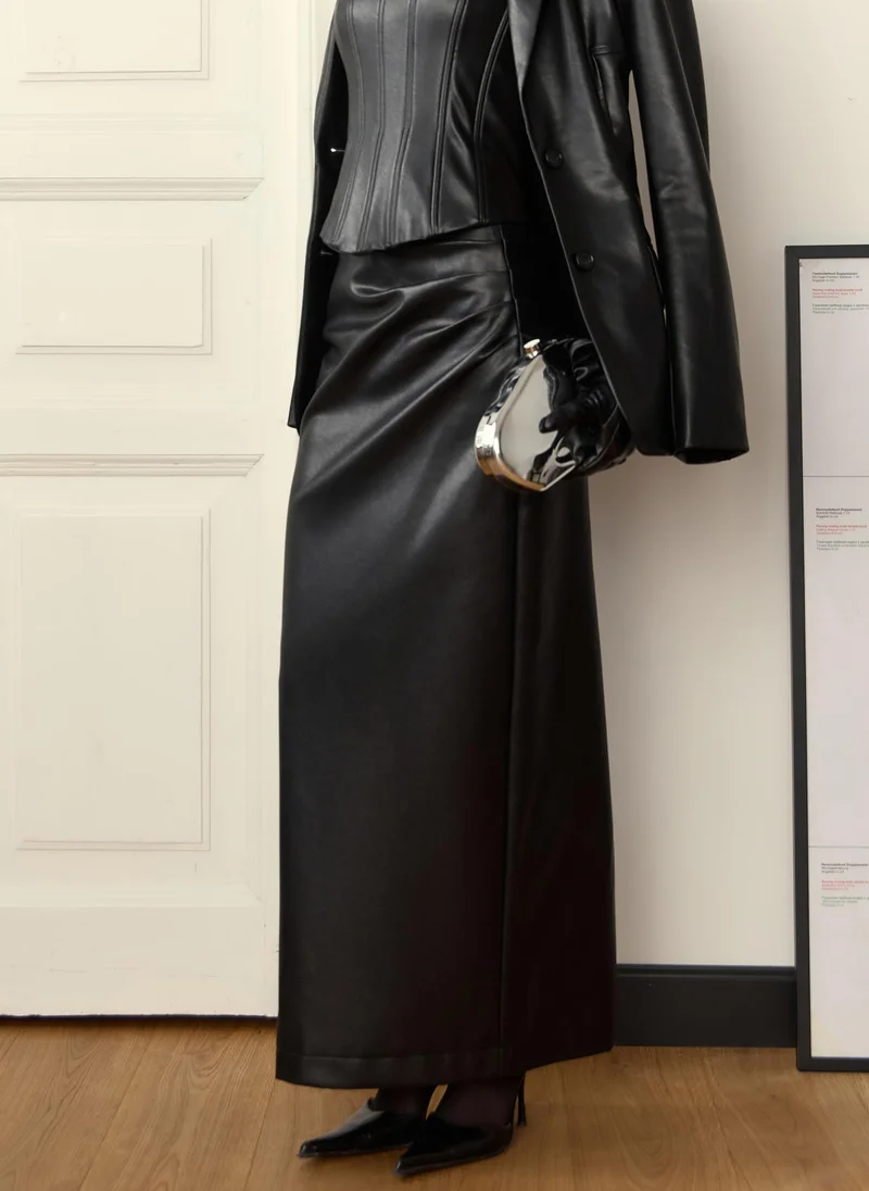 Lichi Straight eco-leather maxi skirt