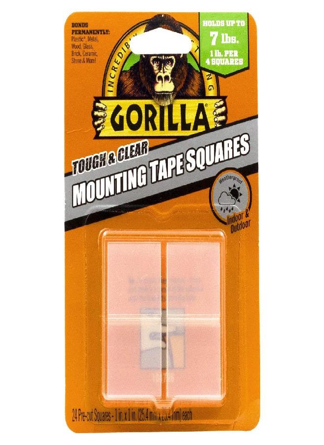 Gorilla Gorilla Tough & Clear Double Sided Tape Squares, 24 1" Pre-Cut Mounting Squares, Clear, (Pack of 1)  - Image 1