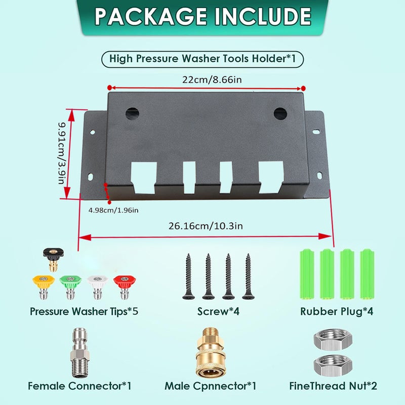 Pressure Washer Holder Wall Mounted Foam Cannon Holder Storage Rack for Foam Cannon, Pressure Washer Nozzle Tip and Pressure Wand Extension - Image 2