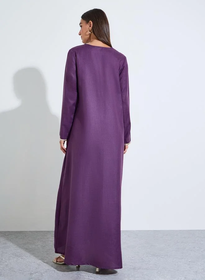 Amirah  Purple Embroidered Long Slevves maxi Jalabiya for Women | Best Price UAE