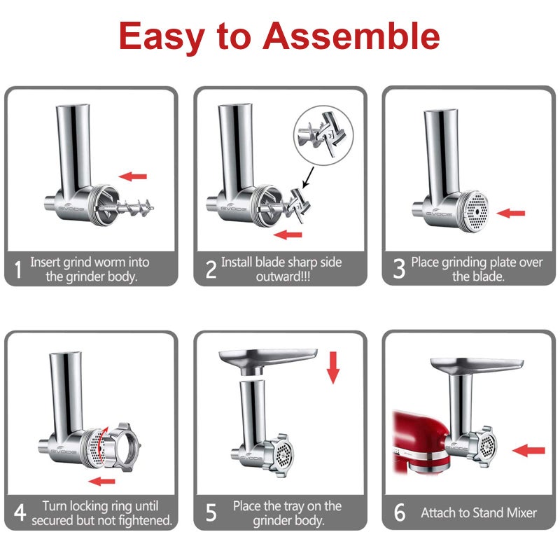 Gvode Meat Grinder and Slicer Shredder Attachment for KitchenAid Stand Mixer, Cheese Grater, Meat Grinder, Sausage Stuffer, Food Processor, 2Pcs Attachments for KitchenAid Mixer (Mixer not included) - Image 4