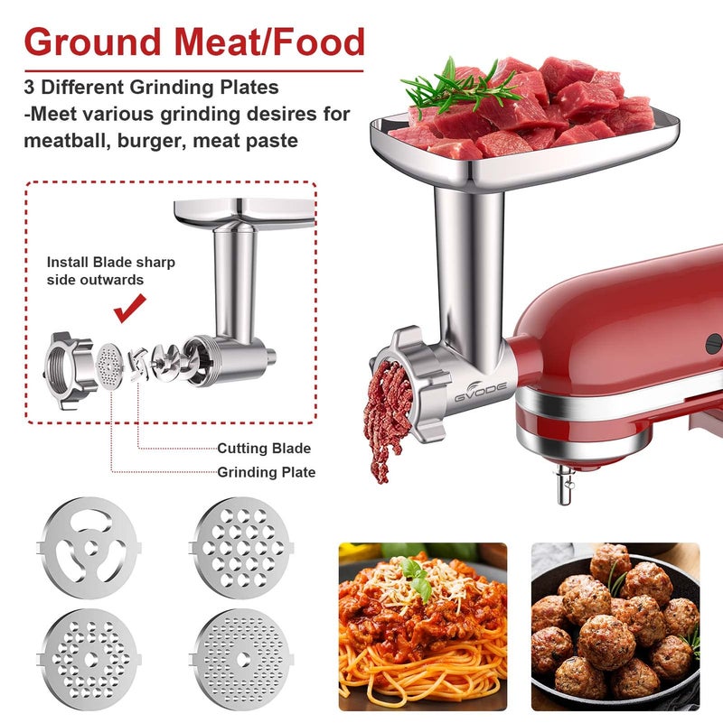Gvode Meat Grinder and Slicer Shredder Attachment for KitchenAid Stand Mixer, Cheese Grater, Meat Grinder, Sausage Stuffer, Food Processor, 2Pcs Attachments for KitchenAid Mixer (Mixer not included) - Image 2