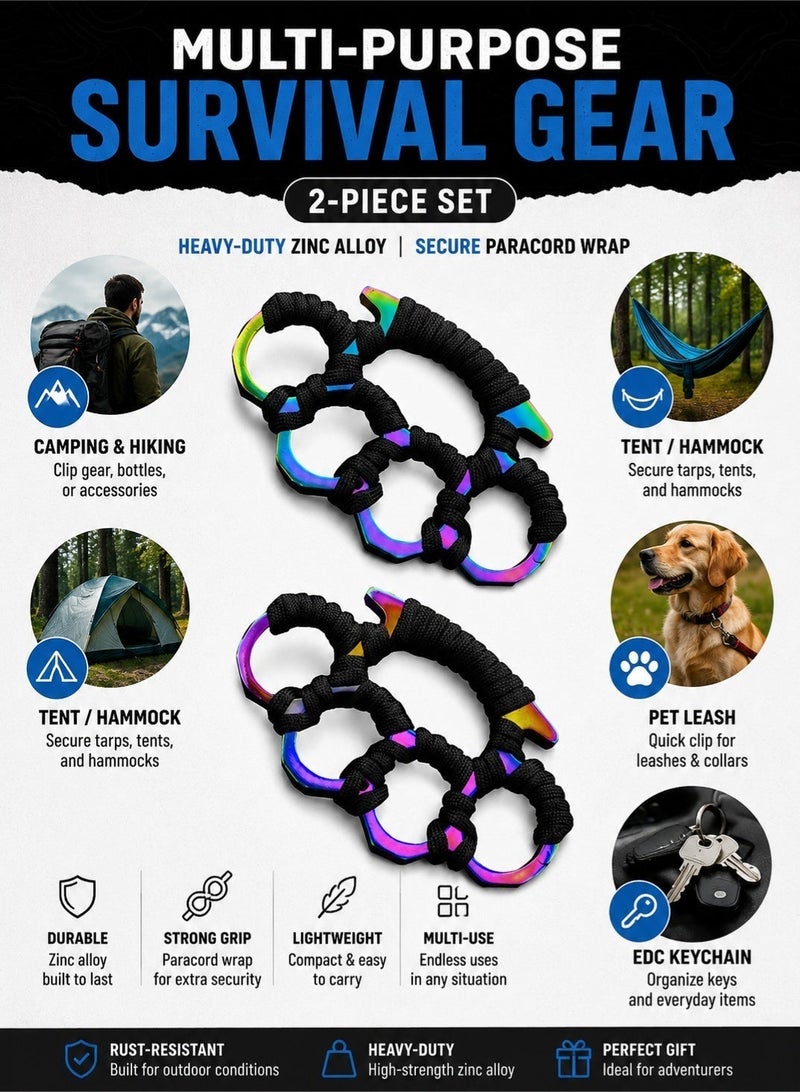 MaWadda 2PCS Heavy Duty Zinc Alloy Multi-Tool for Outdoor Camping & Hiking - Colorful Survival Gear Keychain for Tents, Hammocks, Pet Leashes & Everyday Carry - Image 4