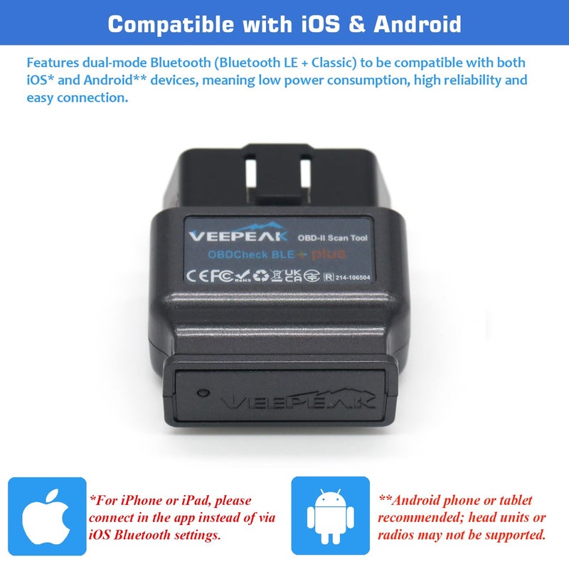 Veepeak OBDCheck BLE+ Bluetooth OBD II Scanner for iOS & Android, Car Check Engine Code Reader Wireless OBD Diagnostic Scan Tool - Image 4