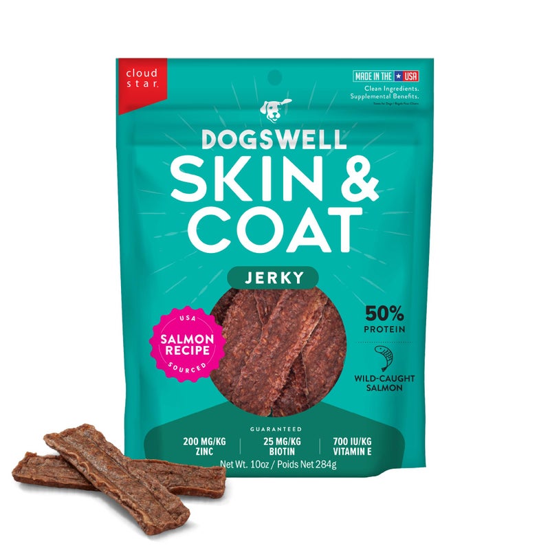 Dogswell Skin & Coat Jerky Dog Treats, Salmon, 10 oz. Bag - Image 1