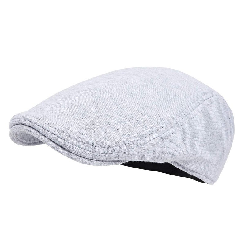 FEINION Men Cotton Newsboy Cap Soft Fit Cabbie Hat (Light Grey) - Image 1