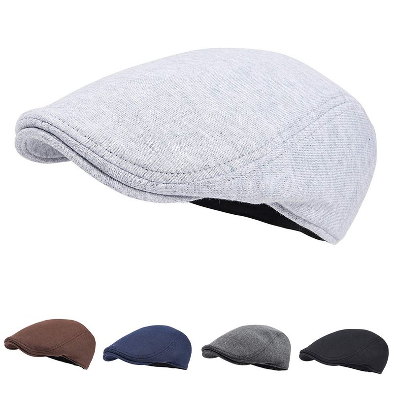 FEINION Men Cotton Newsboy Cap Soft Fit Cabbie Hat (Light Grey) - Image 4
