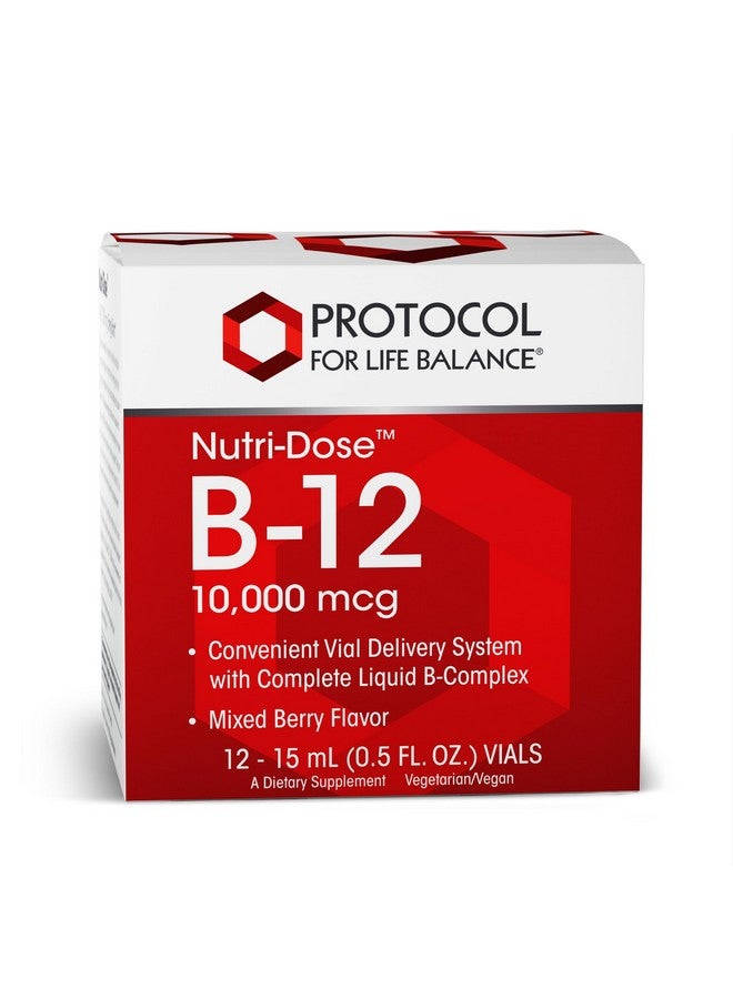 Protocol For Life Balance بروتوكول نوتري-دوس B-12 10,000 ميكروغرام - فيتامين B-12 السائل - لدعم الطاقة وصحة الأعصاب ودعم الأيض* - مع حمض الفوليك والبيوتين - زجاجات مريحة - B-12 عالية الفعالية - 12 زجاجة - Image 1
