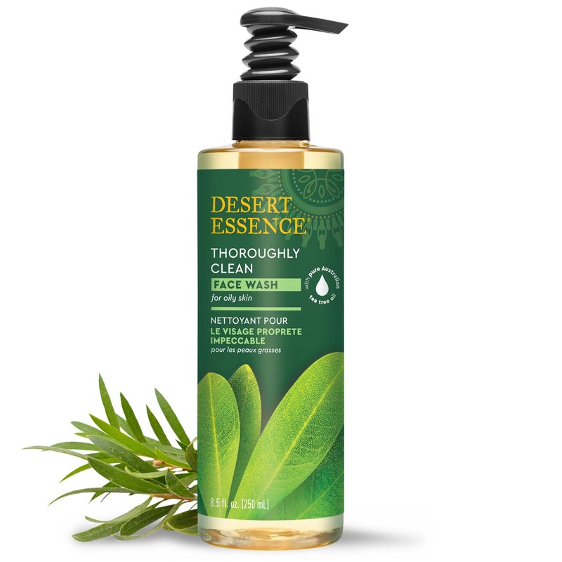 Desert Essence Thoroughly Clean Face Wash with Tea Tree Oil  Natural Facial Cleanser with Castile Soap  Coconut Oil  For Oily  Sensitive Skin  Vegan  CrueltyFree 85 Fl Oz