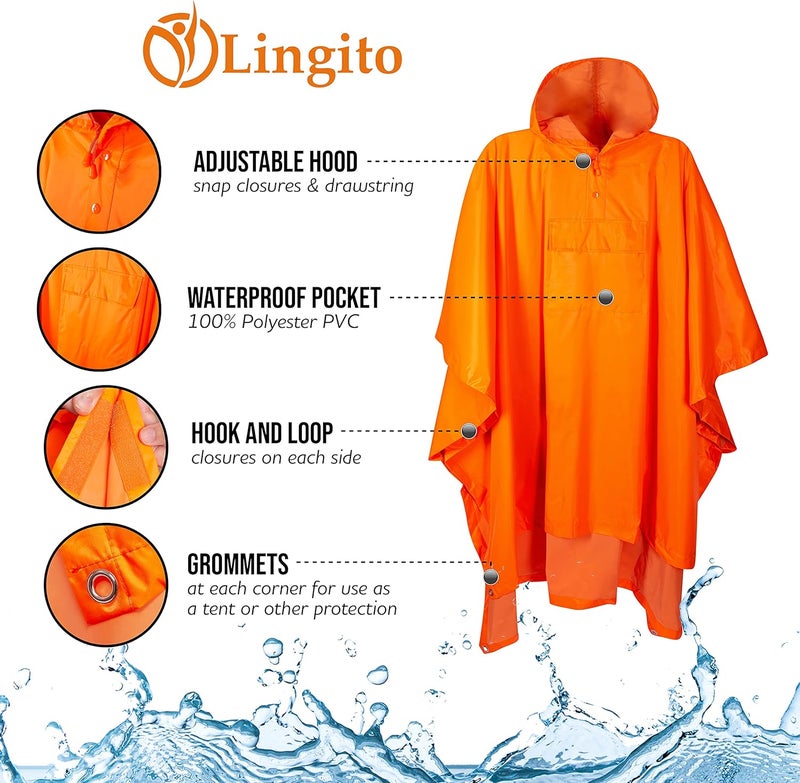 Lingito Heavy Duty Rain Poncho for Backpacking, Waterproof Lightweight for Adults, Military, Emergency, Camping, Men, Women - Image 3