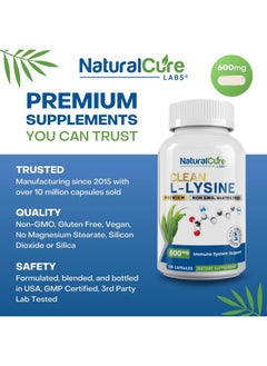 Natural Cure Labs Clean Llysine 600Mg 120 Capsules ; Vegan Nongmo & Gluten Free  - Image 3