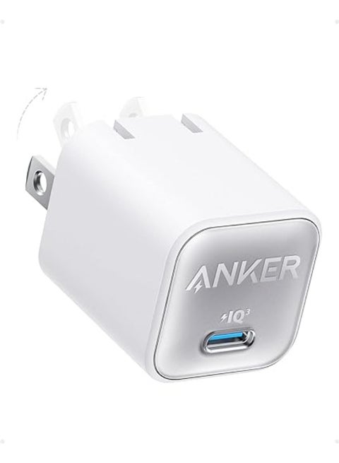 شاحن USB C GaN بقوة 30 وات، شاحن Anker 511 (Nano 3)، شاحن سريع قابل للطي PIQ 3.0 PPS لهاتف iPhone 15/15 Pro/14/14 Pro Max/13، Galaxy، iPad (كابل غير متضمن) - Aurora
