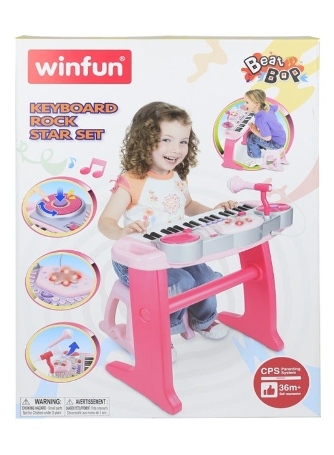 WinFun Winfun Keyboard Rock Star Set – 37-Key Musical Toy with Lights, Mic, DJ Pad & Stand | 8 Rhythms, 5 Drum Sounds, Tempo Control, 60 x 10 x 44 cm | Interactive Educational Toy for Kids Ages 3 Years+  - Image 5
