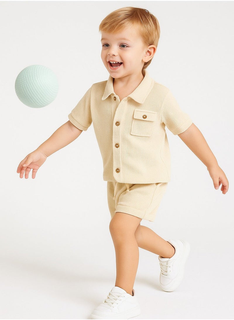 Dirkje Boys Set - Short sleeve Shirt & Matching shorts in Textured Fabric - Image 1