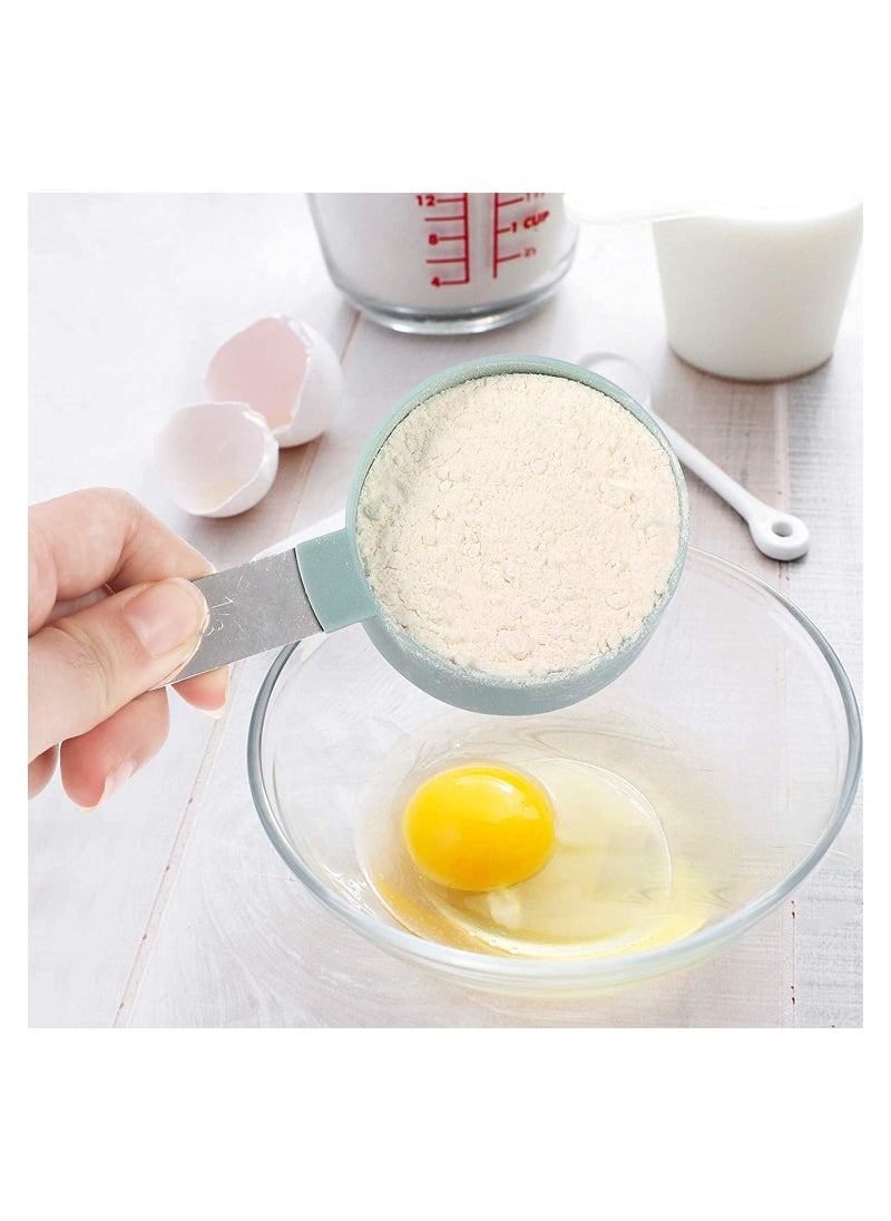 NNEWVANTE - Measuring Cups and Spoons Set of 8 Pieces,Nesting Measure Cups with Stainless Steel Handle,for Dry and Liquid Ingredient (lake blue) - Image 1