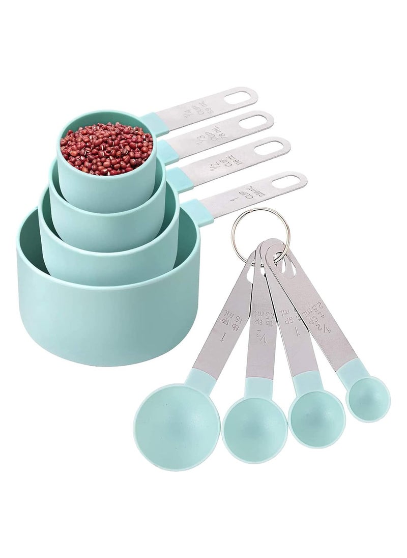 NNEWVANTE - Measuring Cups and Spoons Set of 8 Pieces,Nesting Measure Cups with Stainless Steel Handle,for Dry and Liquid Ingredient (lake blue) - Image 1