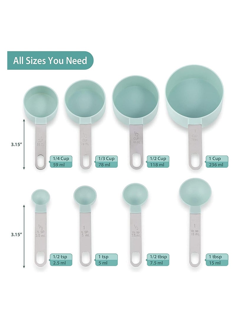 NNEWVANTE - Measuring Cups and Spoons Set of 8 Pieces,Nesting Measure Cups with Stainless Steel Handle,for Dry and Liquid Ingredient (lake blue) - Image 1