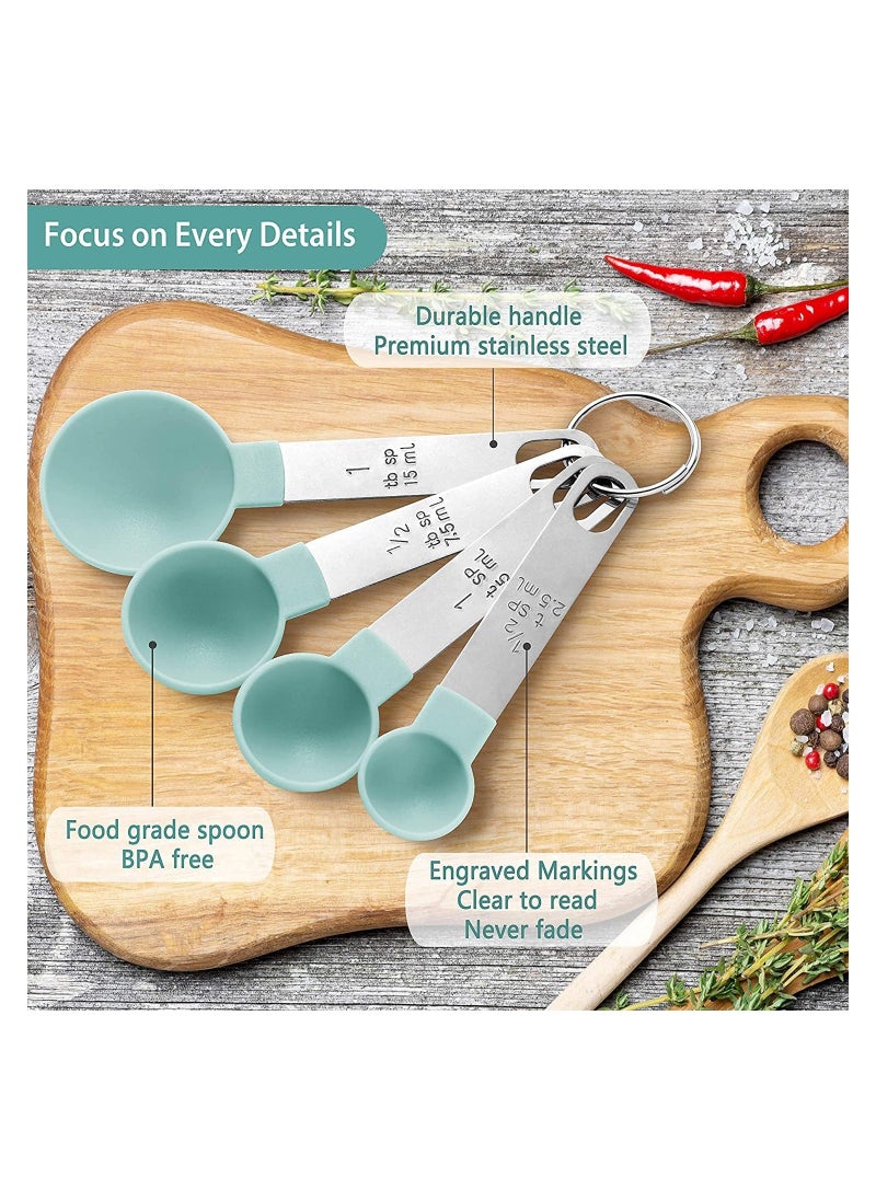 NNEWVANTE - Measuring Cups and Spoons Set of 8 Pieces,Nesting Measure Cups with Stainless Steel Handle,for Dry and Liquid Ingredient (lake blue) - Image 1