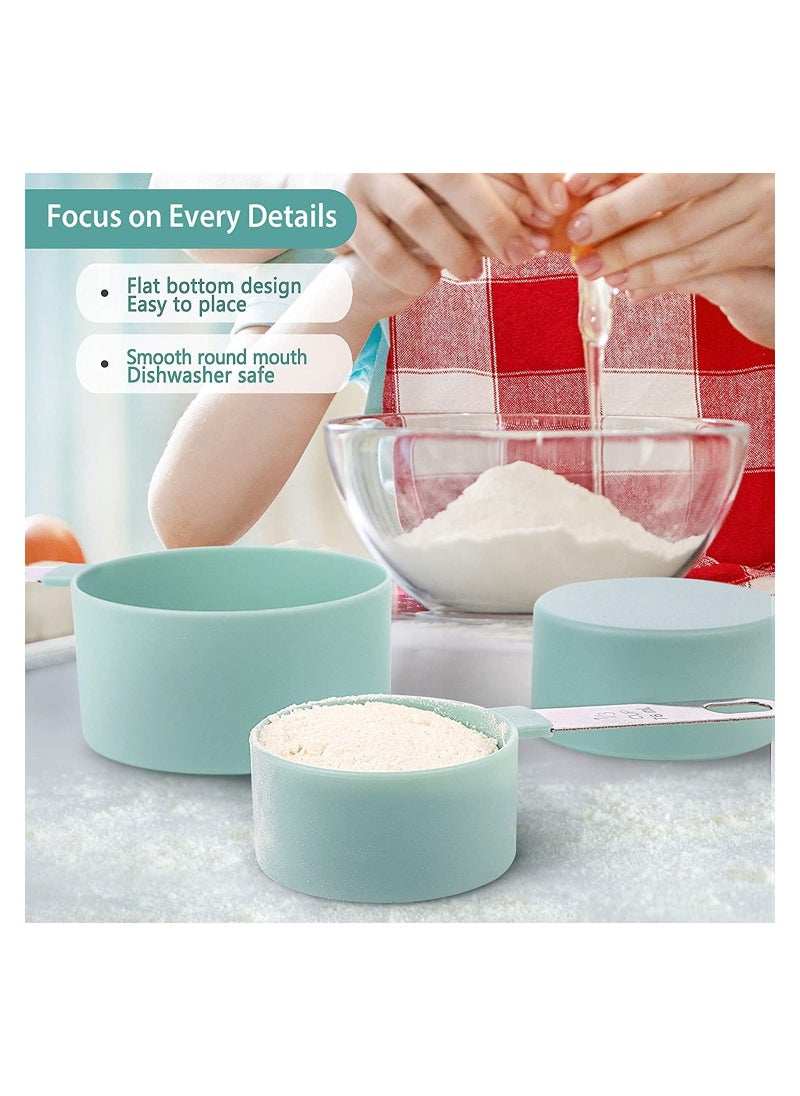 NNEWVANTE - Measuring Cups and Spoons Set of 8 Pieces,Nesting Measure Cups with Stainless Steel Handle,for Dry and Liquid Ingredient (lake blue) - Image 1