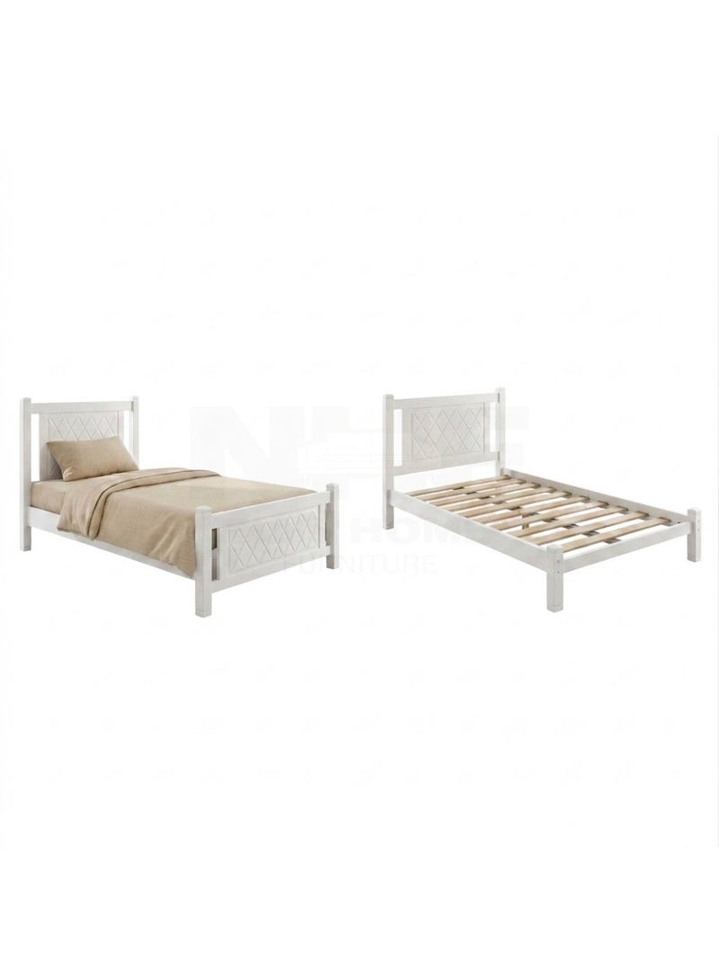 New Home Furniture NHF-90 Wooden Bed Frame for Bedroom, Size H97 × W98 × L201 cm, Modern Strong & Durable Bed Base with Sturdy Mattress Support, Ideal for Home & Apartment (SELF-ASSEMBLY REQUIRED) - Image 1