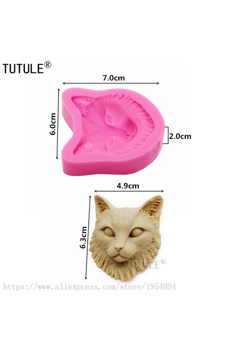 قالب سيليكون على شكل رأس قطة وردية اللون، مناسب لتزيين الكيك والشوكولاتة والفوندان والصلصال البوليمري.