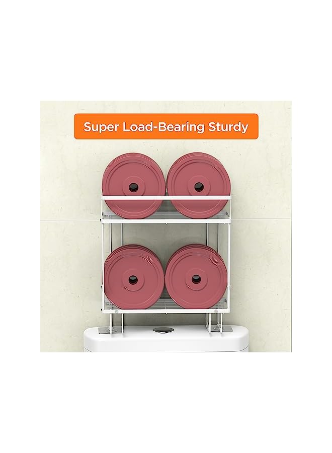 راكسوم تخزين فوق رف المرحاض، رف منظم للحمام من طبقة واحدة فوق المرحاض، يمكن أن يكون مقاومًا للماء والغبار، رف موفر لمساحة المرحاض مع خطاف وقاعدة لاصقة (2-أبيض) - Image 5