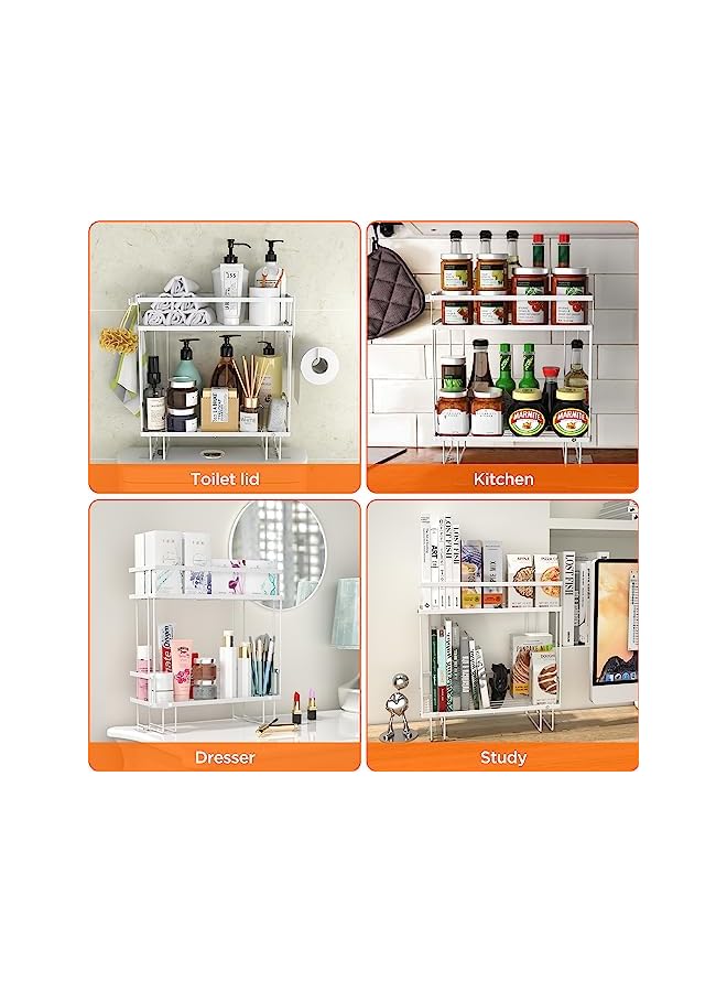 راكسوم تخزين فوق رف المرحاض، رف منظم للحمام من طبقة واحدة فوق المرحاض، يمكن أن يكون مقاومًا للماء والغبار، رف موفر لمساحة المرحاض مع خطاف وقاعدة لاصقة (2-أبيض) - Image 3