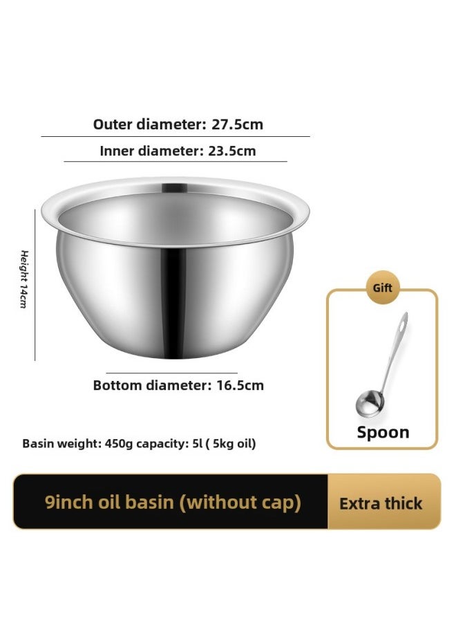 Generic 304 Stainless Steel Extra Thick Oil Basin With Lid Household Kitchen Oil Cylinder Commercial Lard Seasoning Basin Oil Drum Colander Suit-Specifications:9寸【特厚款】油鼓 ★ No Cover ★   Free Extra Thick Spoon-Color:Default Items  - Image 1