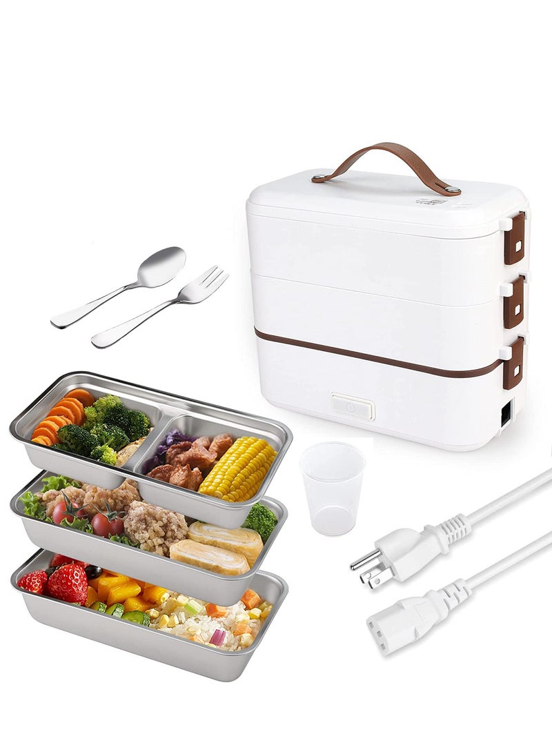 Arabest - Self Cooking Electric Lunch Box, Portable Food Warmer for On-the-Go, 3 Layers 800ML Slow Cooker Heated Lunch Box for Home Office Travel Cook Food (White) - Image 1