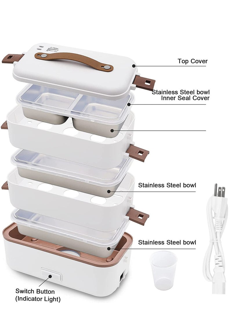 Arabest - Self Cooking Electric Lunch Box, Portable Food Warmer for On-the-Go, 3 Layers 800ML Slow Cooker Heated Lunch Box for Home Office Travel Cook Food (White) - Image 1