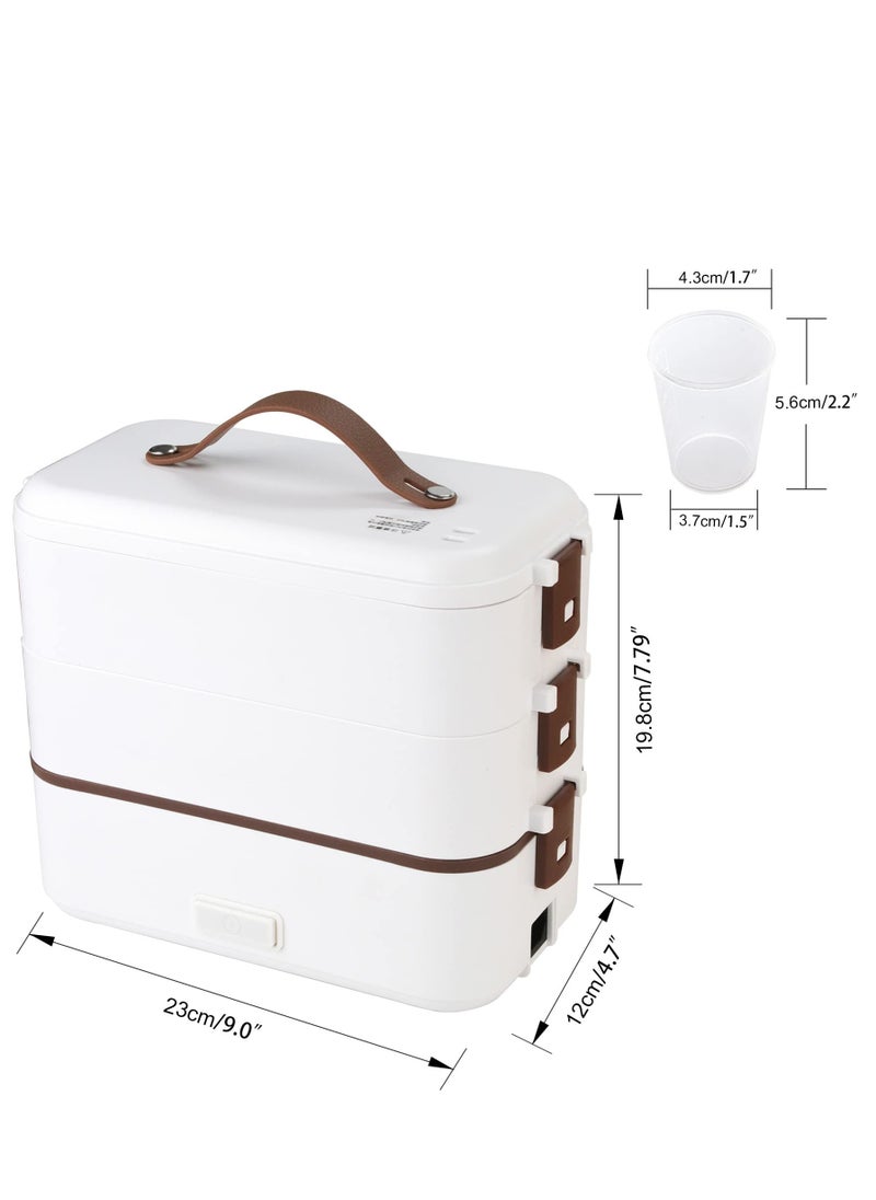 Arabest - Self Cooking Electric Lunch Box, Portable Food Warmer for On-the-Go, 3 Layers 800ML Slow Cooker Heated Lunch Box for Home Office Travel Cook Food (White) - Image 1