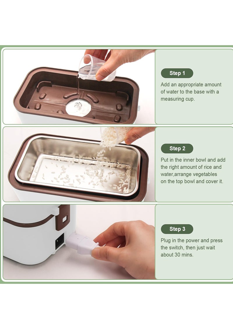 Arabest - Self Cooking Electric Lunch Box, Portable Food Warmer for On-the-Go, 3 Layers 800ML Slow Cooker Heated Lunch Box for Home Office Travel Cook Food (White) - Image 1