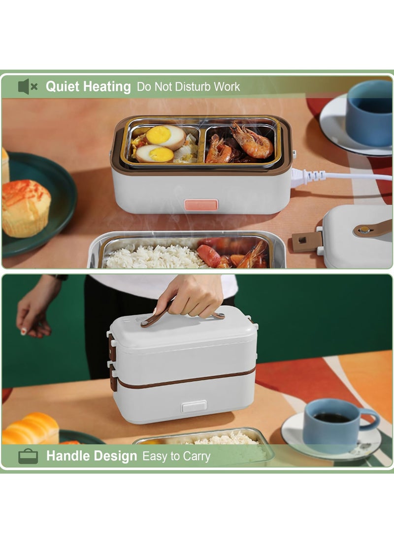Arabest - Self Cooking Electric Lunch Box, Portable Food Warmer for On-the-Go, 3 Layers 800ML Slow Cooker Heated Lunch Box for Home Office Travel Cook Food (White) - Image 1