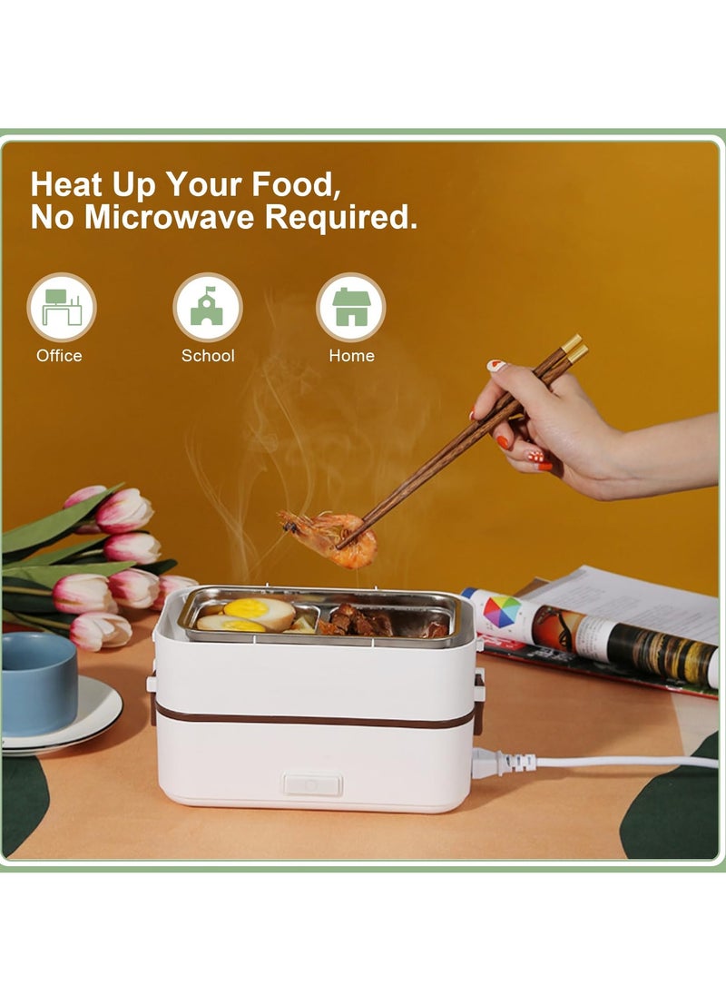 Arabest - Self Cooking Electric Lunch Box, Portable Food Warmer for On-the-Go, 3 Layers 800ML Slow Cooker Heated Lunch Box for Home Office Travel Cook Food (White) - Image 1